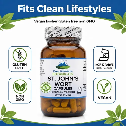Miniatura 6 de Pure Mountain Botanicals Cápsulas de hierba de San Juan - 450 mg de hierba orgánica y extracto - estandarizado al 3% de hipericina - 90 cápsulas