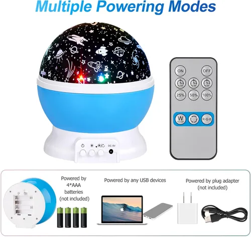 Miniatura 5 de Luces nocturnas de Navidad para bebé con control remoto, proyector de luna de rotación de 360 grados, 4 bombillas LED, 8 luces que cambian