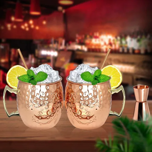 Miniatura 6 de LINALL Moscow Mule - Juego de 2 tazas grandes forradas de acero inoxidable chapado en cobre de 18 onzas, tazas martilladas seguras para alimentos a