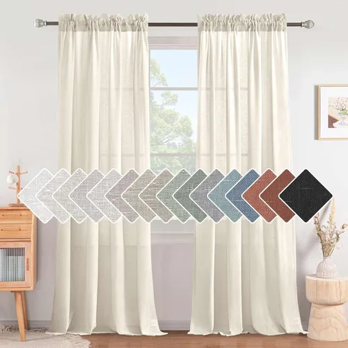 Miniatura 42 de H.VERSAILTEX Cortinas de Lino con Textura Filtradoras de Luz para Tratamiento de Ventanas de Sala de Estar, Cortinas Naturales Duraderas