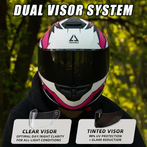 Miniatura 6 de TRIANGLE Casco de motocicleta de cara completa aprobado por DOT, casco de carreras de bicicleta de calle para hombres y mujeres con viseras tintadas