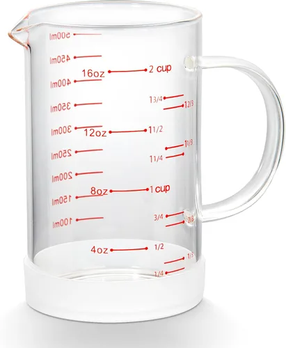 Miniatura 12 de 77L Vaso medidor de vidrio, 1 1/4 taza/10.1 fl oz, taza medidora con mango y boquilla en forma de V, vaso de vidrio con tres escalas (OZ, taza, ML)