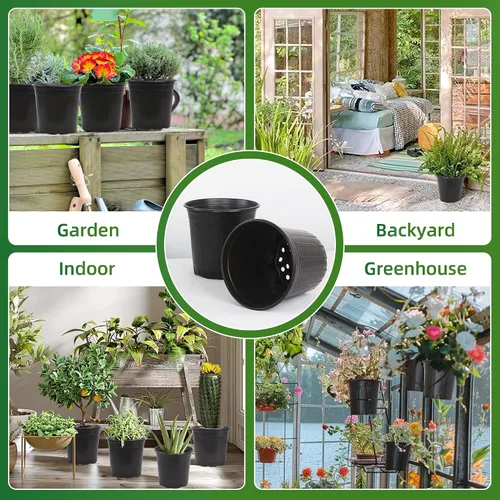 Miniatura 4 de 50 piezas de macetas de 2 galones para vivero, macetas de plástico suave y engrosadas con agujeros, contenedor de plántulas de flores de jardín