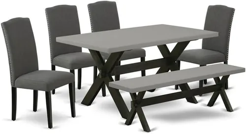 Miniatura 27 de East West Furniture V696EN120-5 - Juego de mesa de comedor moderno de 5 piezas, incluye una mesa rectangular de madera con patas en V y 4 sillas