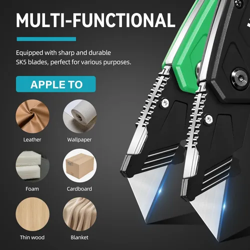 Miniatura 8 de KATA Cuchillos de corte de caja plegables: paquete de 4 cuchillos utilitarios resistentes para cajas de bolsillo – 20 hojas de afeitar adicionales