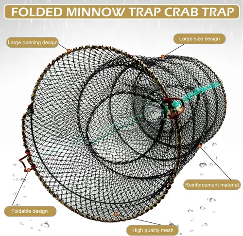 Miniatura 5 de Trampa plegada para cangrejos de 23.6 x 11.8 pulgadas, trampa de cebo de pesca gruesa con cuerda de mano, trampa de red de pesca de langosta