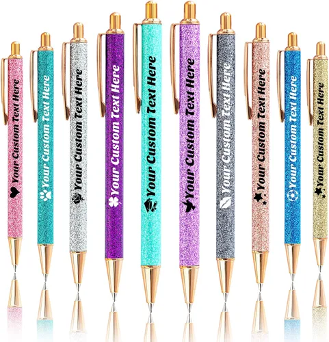 10 bolígrafos personalizados con purpurina, bolígrafos impresos personalizados a granel, bolígrafos retráctiles de tinta negra para graduación,