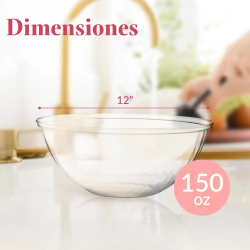 Miniatura 3 de Prestee Paquete de 4 cuencos de plástico transparente de 150 onzas – Cuencos grandes y redondos de plástico para fiestas, ensaladas, papas fritas