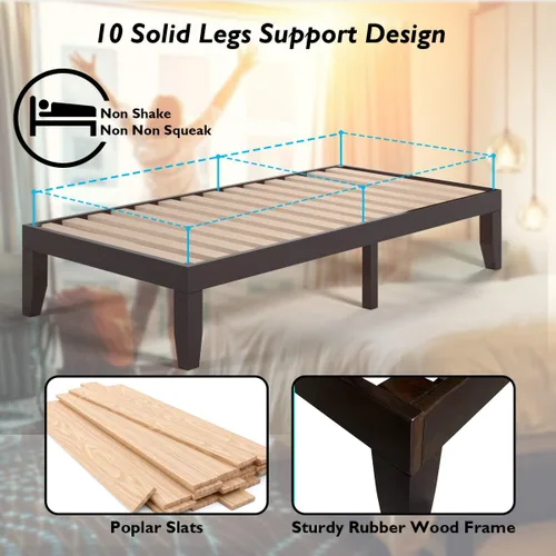 Miniatura 4 de KOTEK Base de cama de plataforma de madera maciza de 14 pulgadas, base de colchón con soporte de listones de madera, base de cama de madera de goma