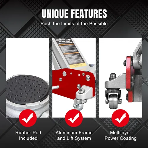 Miniatura 5 de Big RED Gato de piso de 3 toneladas, gato hidráulico de aluminio y acero de bajo perfil con bomba de elevación rápida de doble pistón, gato de piso