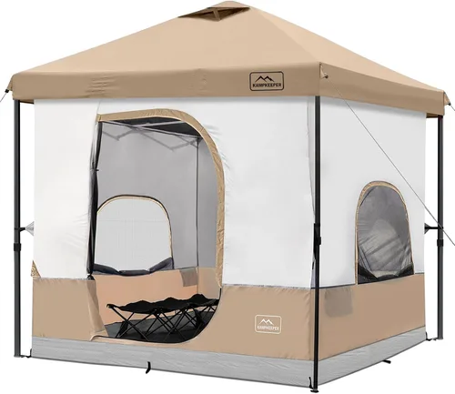 Miniatura 10 de KAMPKEEPER Tienda de campaña para 6 personas, tienda de campaña desplegable de 10 x 10 pies con tienda interior de campamento, convierte el toldo