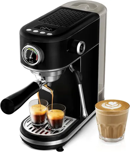HIBREW H10B - Cafetera de Espresso de 51mm - Temperatura y Volumen de Taza Ajustable a voluntad - Con Pantalla Inteligente y Medidor de Presión -