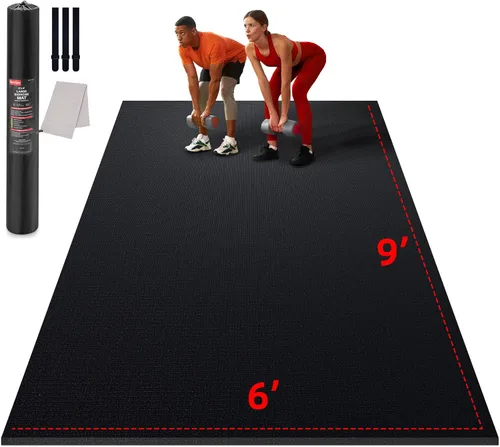 GymCope - Alfombra grande para entrenar en casa, 12 x 6 pies, 10 x 6 pies, 9 x 6 pies, 8 x 6 pies, 7 x 5 pies, 6 x 4 pies, extragrueso, alfombra de
