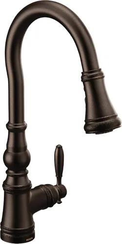 Miniatura 16 de Moen WeymouthBrushed Gold S73104BG - Grifo de cocina con resorte de preenjuague de un mango con refuerzo de potencia para una limpieza más rápida