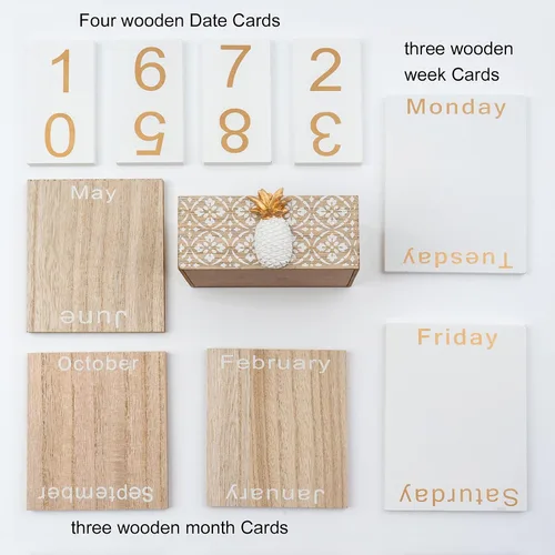 Miniatura 6 de Calendario perpetuo para escritorio, calendario vintage de madera para niños, calendario diario de escritorio, mes, semana, fecha, visualización