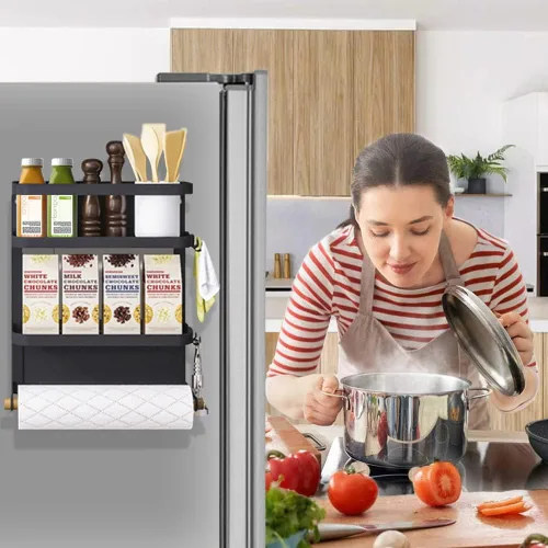 Miniatura 4 de Estante magnético para especias para refrigerador, soporte magnético para toallas de papel para refrigerador, estante magnético, organizador