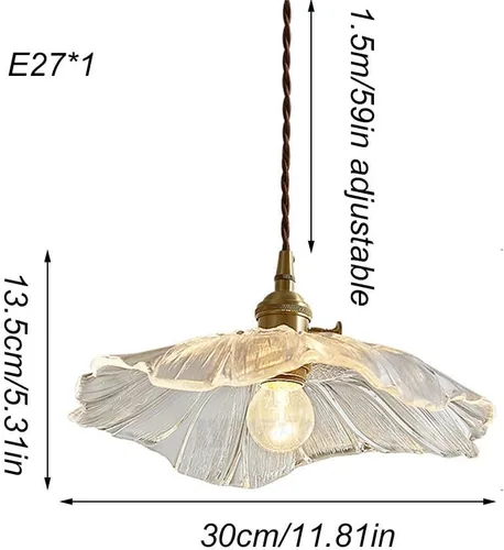Miniatura 2 de Lámparas colgantes de 11.8 pulgadas, lámpara nórdica retro de latón con pantalla de vidrio transparente, lámpara de 59.1 pulgadas de altura