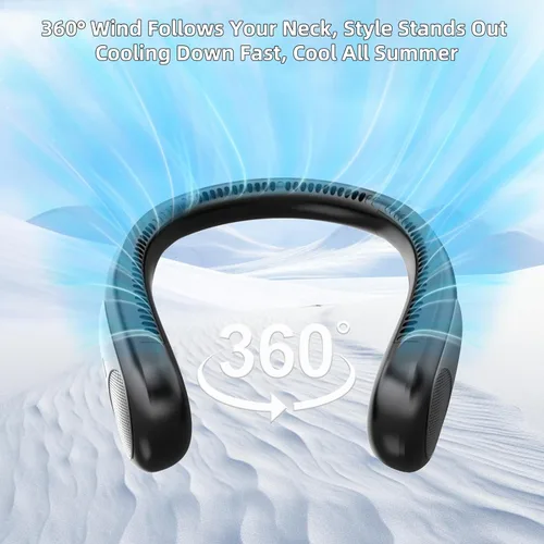 Miniatura 2 de Ventilador de cuello portátil, ventilador personal sin aspas, pantalla LED, 4 velocidades, recargable por USB de 6000 mAh, viento de enfriamiento