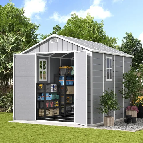 Miniatura 13 de UDPATIO Outdoor Resin Storage Shed 8 x 10 FT, Plastic Storage Shed with Floor Large Outdoors Garden Tool Storage Shed Outside Clearance Shed with