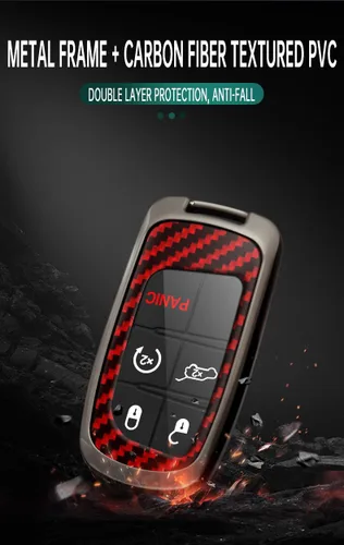 Miniatura 6 de SANRILY Funda para llavero inteligente con patrón de fibra de carbono, color negro, apta para Jeep Grand Cherokee Renegade para Chrysler 200 300