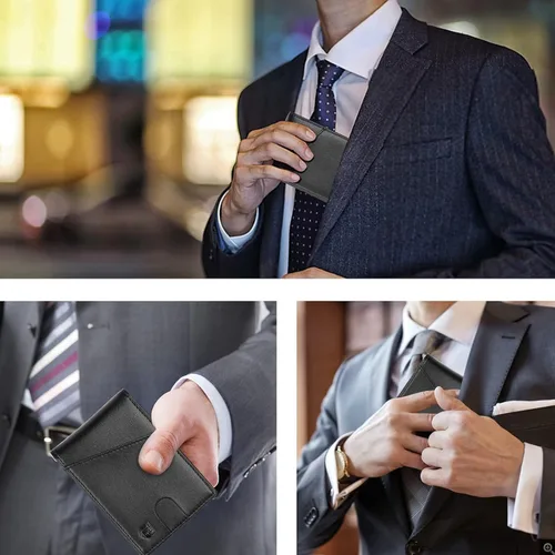 Miniatura 6 de BIAL Billetera para hombre, billetera delgada plegable con clip para dinero, billetera RFID con 6 tarjeteros de crédito y 1 ventana