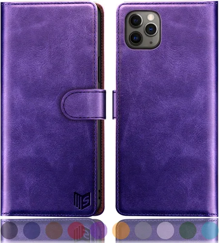 Miniatura 11 de SUANPOT Funda de piel tipo cartera para iPhone 11 Pro Max de 6.5 pulgadas con bloqueo RFID, soporte para tarjetas de crédito, funda de teléfono