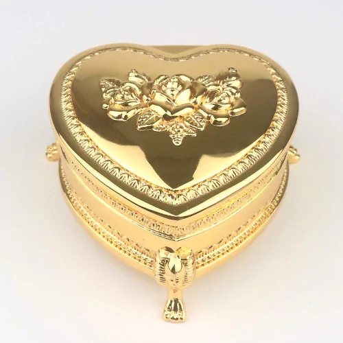 Miniatura 26 de ROSIKING Caja de música de aleación de metal en relieve en forma de corazón azul, caja musical antigua para joyería con cuerda, regalos