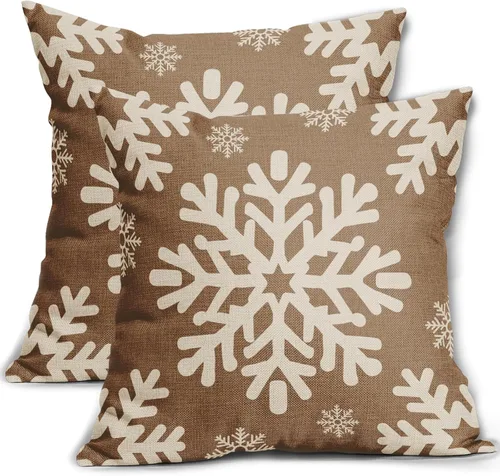 Miniatura 15 de Fundas de almohada decorativas de Navidad negras 40x40 cm con copos de nieve blancos de Navidad, juego de 2, temática rústica de invierno