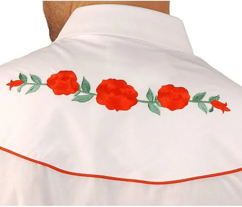 Miniatura 2 de ELY CATTLEMAN Camisa occidental de manga larga para hombre con bordado de rosas