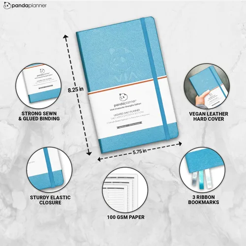 Miniatura 5 de Panda Planner - Agenda diaria sin fecha, organización de 90 días, productividad y felicidad basada en fortalezas VIA, establece objetivos, agenda
