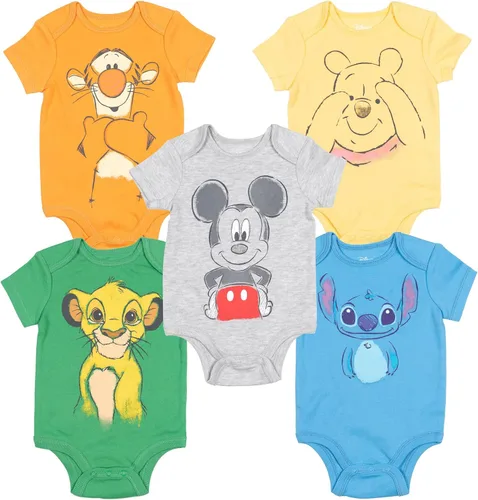 Disney Mickey Mouse Lion King Winnie the Pooh Pixar Toy Story Buscando a Nemo Baby Paquete de 5 mamelucos para recién nacido a bebé