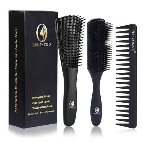 BRUSHZOO - Juego de cepillos desenredantes para mujeres, hombres y niños, desenredante y masaje de cabello, cepillo de pelo rizado para cabello Negro