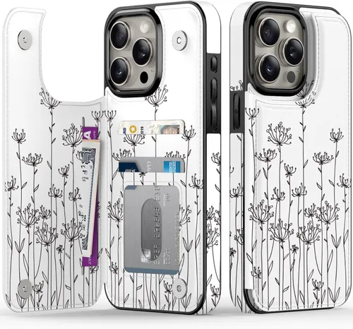 Miniatura 73 de FUNMIKO Funda tipo cartera para iPhone 13 con tarjetero, bloqueo RFID, protección de grado militar y obras de arte impresas con rayos UV, cierre