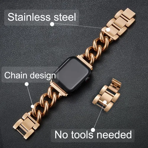 Miniatura 5 de Compatible With Apple Watch Band 38mm 40mm 41mm 42mm 44mm 45mm Ultra Stainless Steel Metal Cowboy Chain Style Replacement iWatch Series87654321