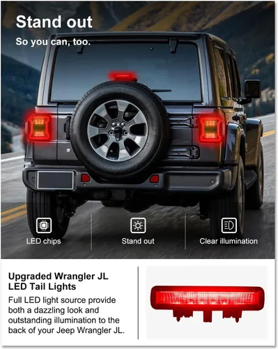 Miniatura 3 de Kiwi Master Tercera luz de freno LED para Jeep Wrangler JL/4xe 2018-2026 Accesorios Tercera luz de freno de montaje alto