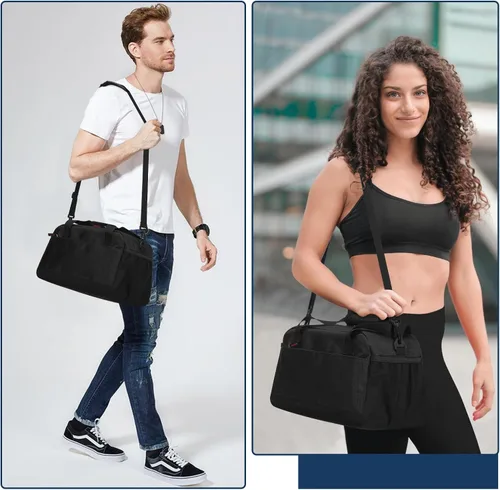 Miniatura 6 de Pequeña bolsa de gimnasio con bolsillo para artículos húmedos, mini bolsa de lona de 14 pulgadas para hombres y mujeres, bolsa de transporte ligera