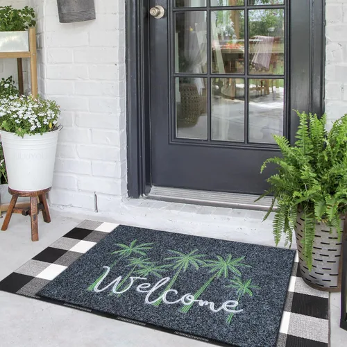 Miniatura 7 de Tapetes grandes de bienvenida para puerta delantera, exterior, tapete de entrada para puerta de entrada exterior con respaldo de goma Palmera-gris