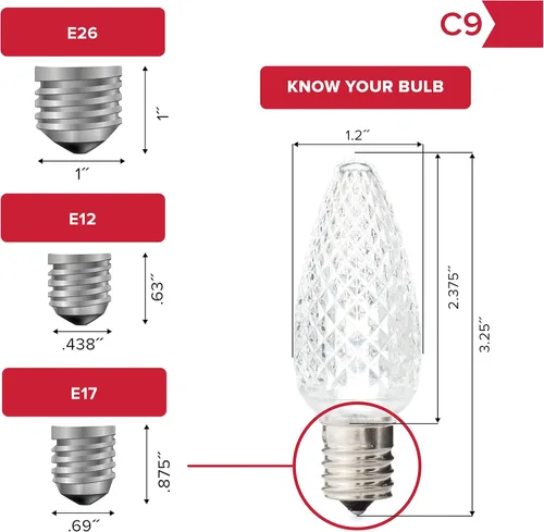 Miniatura 3 de HLO Lighting Juego de 25 bombillas LED de Navidad C9 de color blanco cálido para uso en interiores y exteriores Bombilla de repuesto duradera