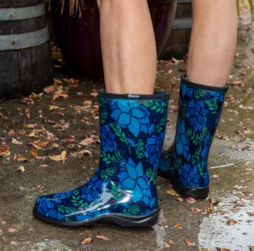 Miniatura 3 de Sloggers Botas de lluvia florales impermeables para mujer, bonitas botas de barro y mugre a media pantorrilla con plantilla de apoyo cómoda