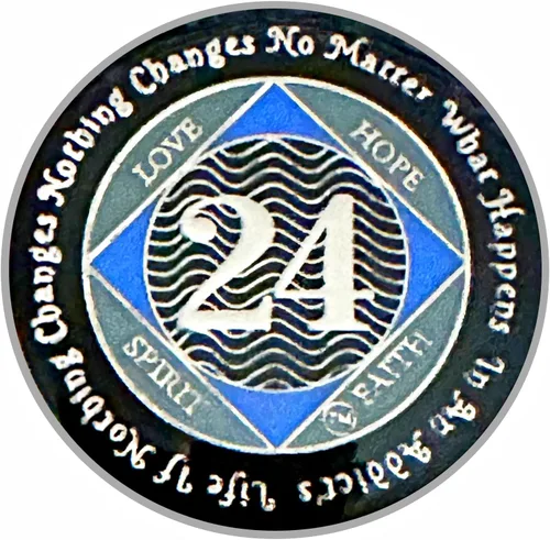 Miniatura 12 de (Años 1-55) NA Medallón de 7 años, plata, chapado en color azul, narcóticos cubiertos de epoxi Moneda anónima (NA 7 años medallón)