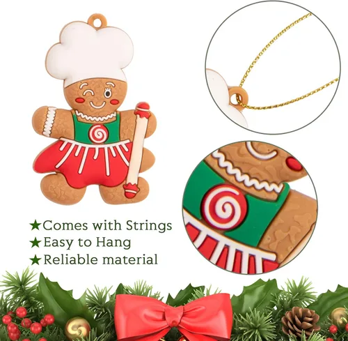 Miniatura 3 de Whaline Juego de 15 adornos de Navidad de pan de jengibre de 2 x 3 pulgadas, figuras colgantes para árbol de Navidad, temporada festiva, decoración