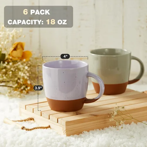 Miniatura 3 de Juego de 6 tazas de café de cerámica en color Morandi (grandes), tazas de café de 18 oz con asa, taza de café con leche, taza grande para mujeres