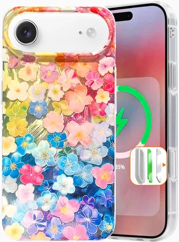 Miniatura 27 de I-MGAE-IN-AR Funda compacta para iPhone 13 Pro, diseño colorido de flores iridiscentes, protección de grado militar a prueba de golpes, funda
