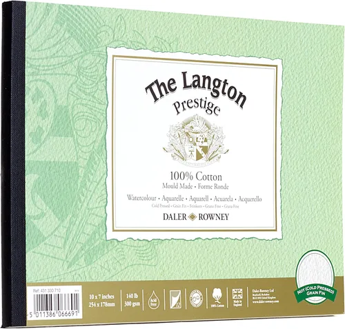 Miniatura 3 de Daler-Rowney The Langton Prestige - Bloc de papel blanco natural de 10 x 7 pulgadas, acuarela prensada en frío, 10 x 7 pulgadas, 1 lado, sin ácidos