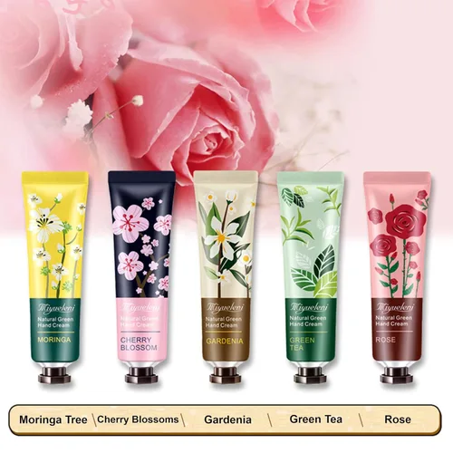 Miniatura 6 de Paquete de 5 cremas de manos para manos agrietadas, loción de manos con fragancia botánica natural, mini crema de manos para trabajar manos secas