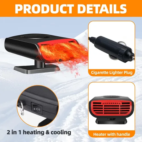 Miniatura 3 de Calentador de Coche, Calentador de Coche Portátil de 12V 150W de Calentamiento Rápido y Descongelador, Calentador y Ventilador Frío 2 en 1 que se