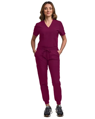 Green Town Conjunto de ropa quirúrgica para mujer, pantalón deportivo y parte superior con cuello en V, 5 bolsillos, cintura de yoga, uniforme de