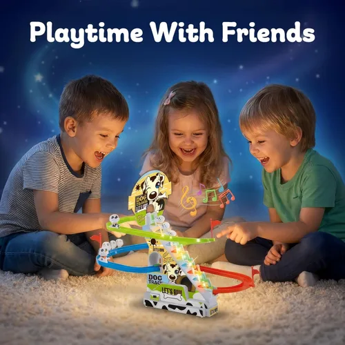 Miniatura 6 de Dalmatian Racer - Juguete deslizante para escaleras, pista de carreras de perros con luces LED y música para niños pequeños