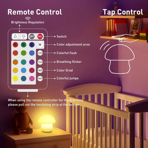 Miniatura 2 de Lámpara de Hongo, Luz Nocturna Recargable, Luz Nocturna LED Multicolor, Lámpara de Noche Regulable para Lactancia Materna, Lámpara de Silicona Suave