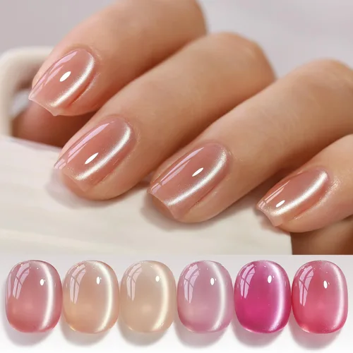 Miniatura 21 de Double Rhythm Juego de esmaltes de gel de ojo de gato, 6 colores, purpurina brillante con imán, holográfico, reflectante, magnético, UV, kit de arte